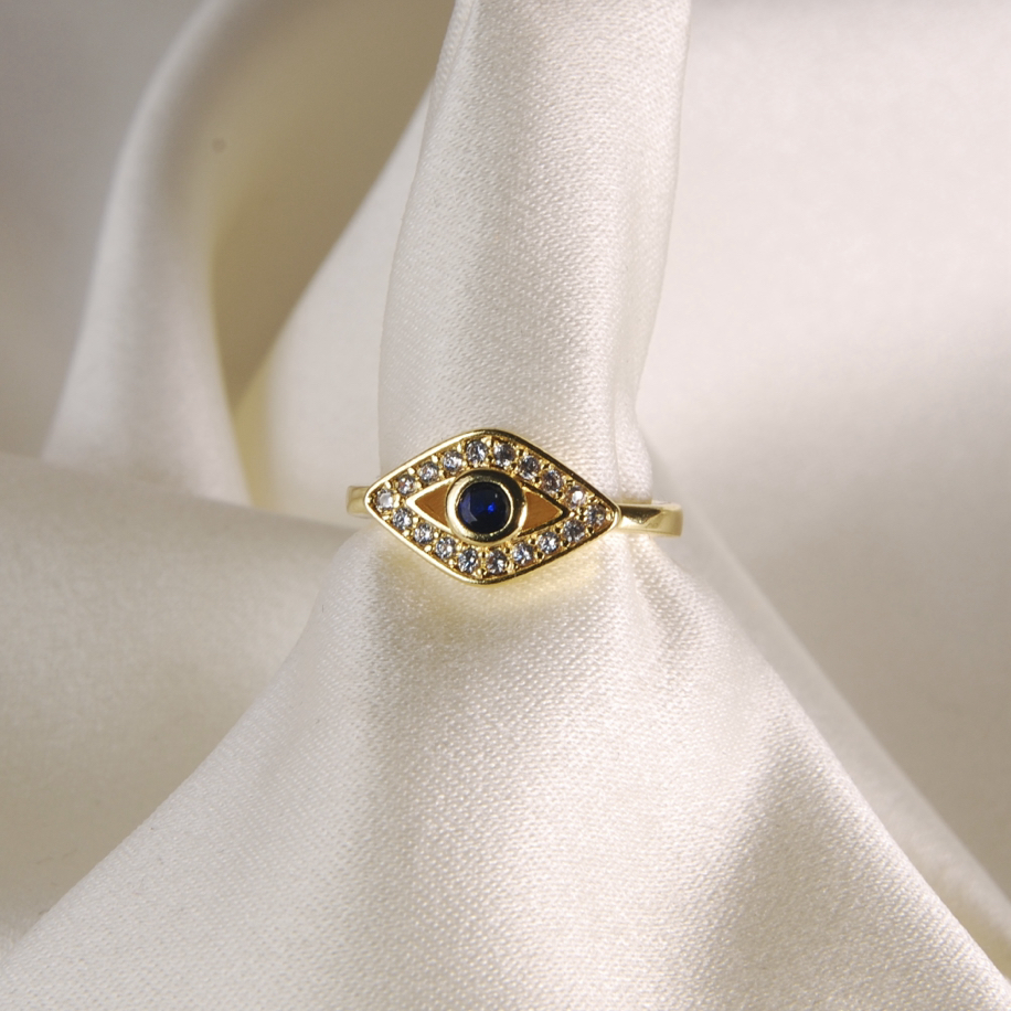 CharmCraft_c0ed8aa0c979663be173ee004eff37b5 Gold Mavi Taş Gözlü Serçe Parmak Yüzüğü - Görsel 1